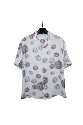 Red Planet Men’s Summer White Short Sleeve Shirt with Colorful Circle Prints