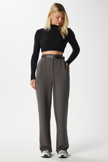 Ritnice Lycra Series Flexible Anthracite Palazzo Trousers with Elastic Waist