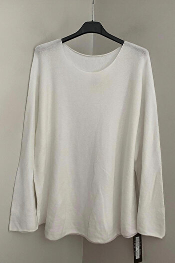 AYASOFYA OTANTIK Women's White Plain Pattern Crew Neck Long Sleeve Angora Knitwear Blouse Sweater