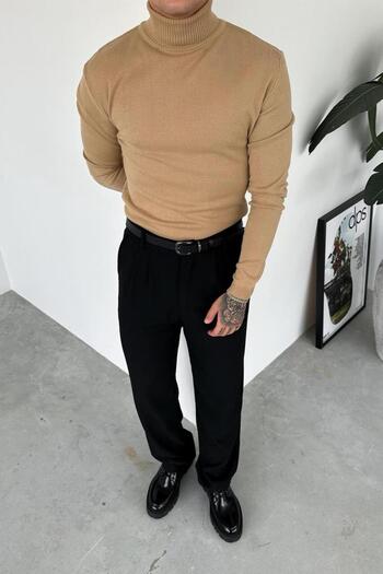 HAFKAGİYİM Taba Relaxed Knitwear High Neck Sweater