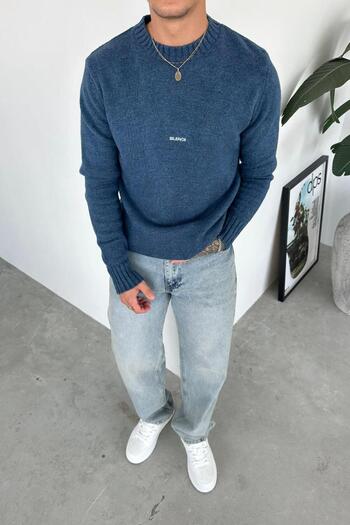HAFKAGİYİM Indigo Silence Embroidery Soft Relaxed Sweater