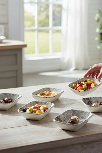 Keramika Artemis Rectangular Snack Bowl / Boat 13 cm 6 Pieces-18192