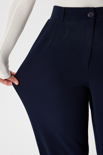 Ritnice Lycra Series Flexible Navy Blue Palazzo Trousers with Elastic Waist