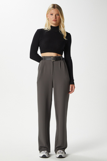 Ritnice Lycra Series Flexible Anthracite Palazzo Trousers with Elastic Waist
