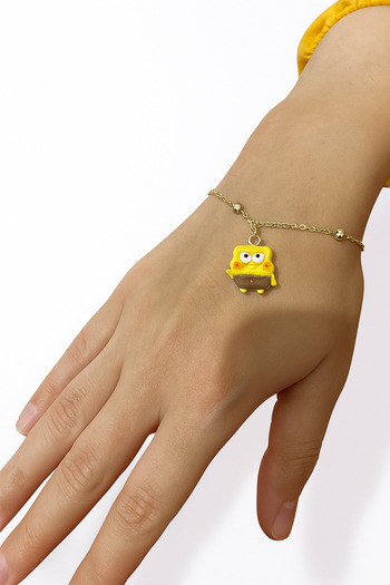 Bofen Cute Spongebob Figure Gold Color Steel Thin Chain Bracelet