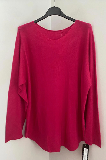 AYASOFYA OTANTIK Women's Fuchsia Plain Pattern Crew Neck Long Sleeve Knitwear Blouse Sweater