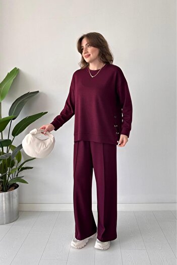 MaziButik Çimalı Snap Fastener Double Set Claret Red