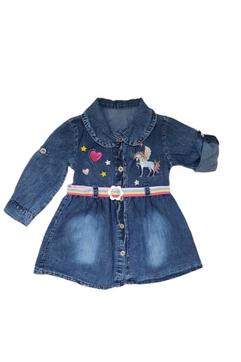 Miniworld - Shirt dress in imitation denim, Unicorn, age 6 months, 68 cm, Blue