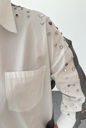 Suziş Sirti Tri̇ko Mixed Stone-Set Detail Shirt Kl3044