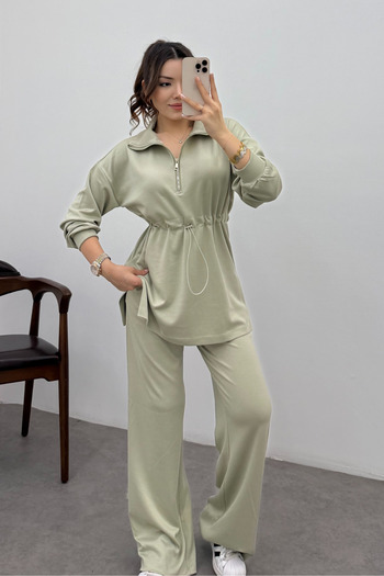 Bipantolon Women's Pale Khaki Elastic Waist Zippered Modal Sweat Suit