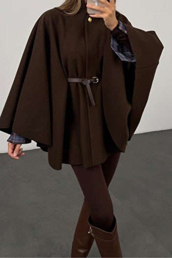 Suziş Brown Poncho with Belt D99727