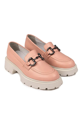 Piello Women's Loafers with Metallic Ornament, Genuine Leather, Pink