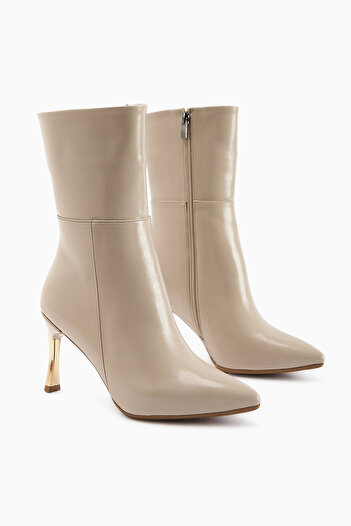 İncimoda Pointed Toe Thin Gold Heels Short Boots