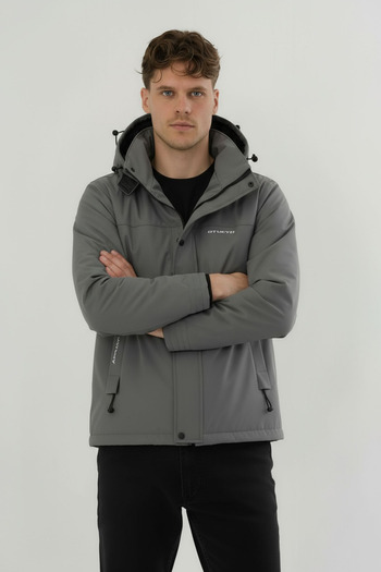 SİVAİST Palton și haină pentru bărbați, gri, rezistent la apă și vânt, cu glugă detașabilă, din softshell