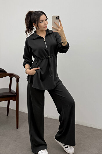Bipantolon Women's Anthracite Elastic Waist Zippered Modal Sweat Suit