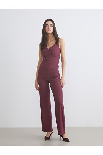 LC Waikiki Create Your Style from Uzg Store |   Textured Wide Leg Women's Trousers with Elastic Waist