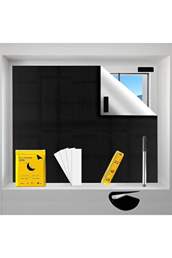 Generic CyanCloud Blackout Blind 145 x 300cm 420D Black Out Fabric Portable Blackout Blinds Easy Stick On Wi