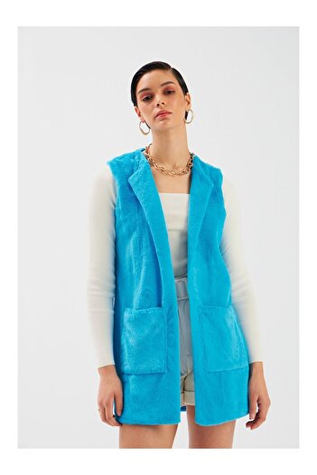 LC Waikiki Plush Vest with Pocket Detail Blue