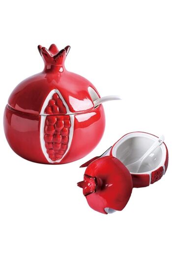 Generic TERRIFI Colorful Ceramic Fruit Shaped Sugar Bowl with Lid and Spoon, Salt Pepper Storage Jar Seasoni