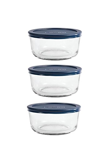 Generic Anchor Hocking Glass Food Storage 3PSC ROUND W/NAVY SNUGFIT LIDS