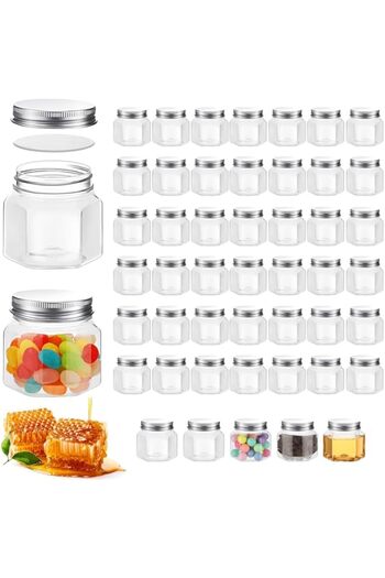Generic i 25 Pcs 3 oz Hexagon Plastic Jars with Lids Mini Honey Jars Wide Mouth Canning Jars Small Spice Jar
