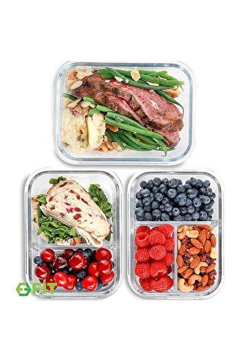 Generic 1 & 2 & 3 Compartment Glass Meal Prep Containers [3, 35 oz] - Glass Lunch Containers, Food Storage C