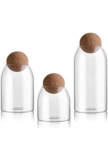 Generic Zidao Glass Storage Jar with Wood Lid Ball Clear Candy Jar for Serving Tea Coffee 3Pcs,Brown