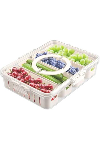 Generic صندوق حفظ الأطعمة في الثلاجة لونغزو مع غطاء، صينية تقديم مقسمة، طبق تقديم مع 4 ألواح قابلة للإزالة