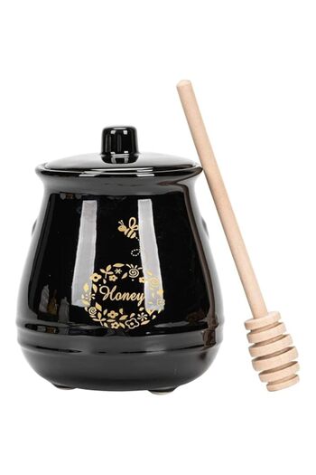 Generic THE WHITE SHOP Ceramic Honey Jar with Wooden Honey Dipper-Honey Pot with Dipper- Honey Jar with Stan