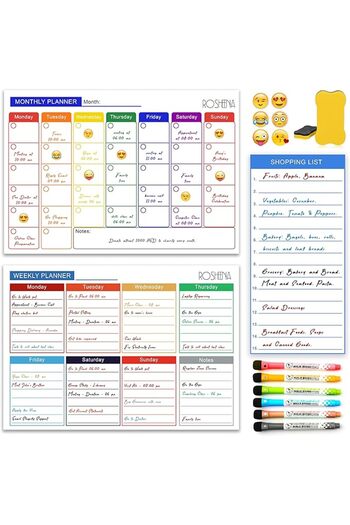 Generic 16-PACK Magnetic White Board Weekly Planner for Fridge 6 Fine Tip Markers, 6 Magnetic Buckles, Erase