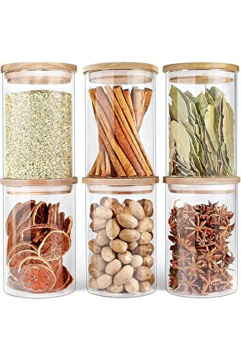 Generic Kiddy Land 6PC Glass Canister Airtight Bamboo Lids Set with Cleaning Brush | Pantry Organization Foo