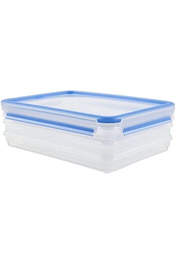 genric Emsa 508556 Clip & Close Stacking Boxes, 26.5 X 19.4 X 9.6 cm, 3 X 1 Litre Transparent/Blue