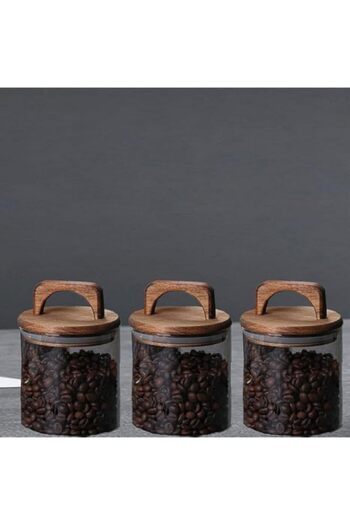 genric 1CHASE Borosilicate Glass Food Storage Jar With Acacia Wood Air Tight Lid, Handmade Glass Canister F
