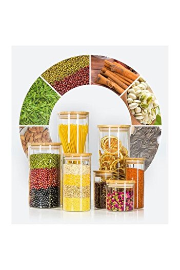 genric KIKI Borosilicate Glass Jars For Food Storage With Bamboo Lids Set of 6, Food Storage Jars for Kitch