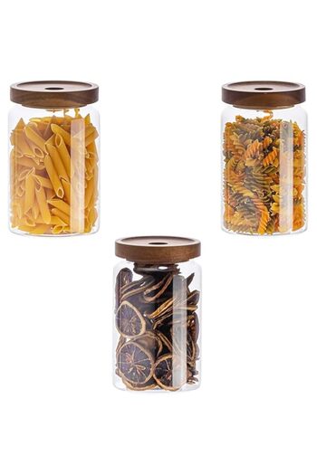 genric Jorunb Glass Storage Jars Set of 3 Airtight Food Storage Containers with Bamboo lids, Clear Glass Ca