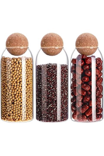 genric 3x1200ml storage jars with cork ball lid