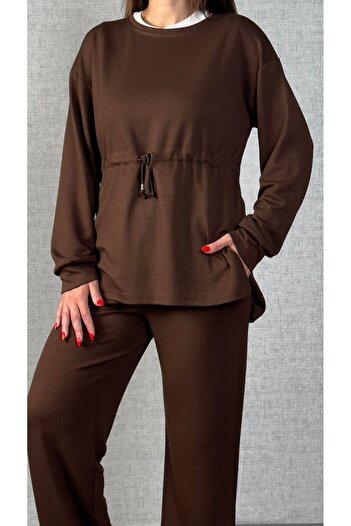 leyla sanat sanata yeni bir bakış açısı Women's Long Sleeve Collar and Drawstring Detail Tunic and Pants Set