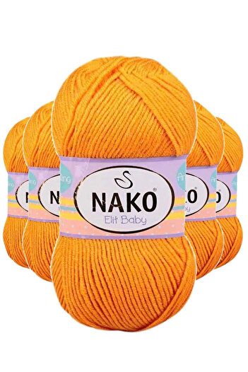 NAKO 5 Pieces Elite Baby Hand Knitting Yarn Non-Pilling Baby Wool Orange Peel 4038