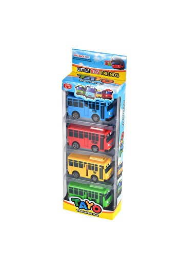 Choice1 4pc 9cm Korean Tayo Mini Bus Little Bus Friends Openable Doors, Slide & Pull Back Toy Bus for Kids