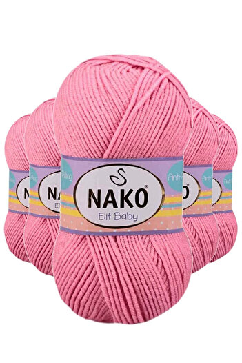 NAKO 5 Pieces Elite Baby Hand Knitting Yarn Non-Pilling Baby Wool Pink 6837