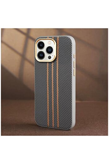 Zebana Apple iPhone 16 Pro Compatible Case Goldrix Carbon Fiber M-Safe Case Gray