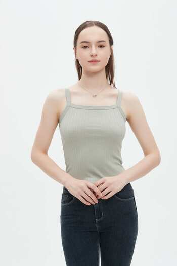 mica Solid Ribbed Tank Top