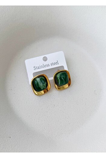 mos&more Steel Green Variegated Quadrilateral Women's Earrings