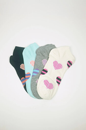 HarmonyAura Women's Ankle Socks Summer Cotton Soft Heart Pattern 4 Pairs
