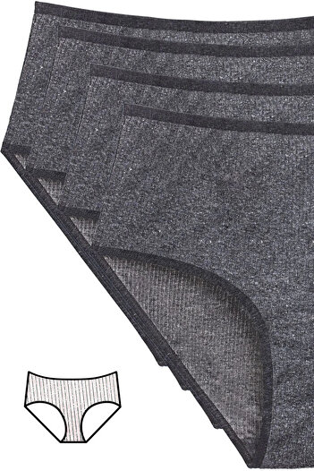 HarmonyAura 4-Piece New Series Colorful High Waist Ribbed Bato Panties Anthracite