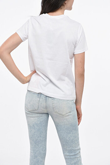 Diesel Tricou din bumbac cu guler rotund și logo cu imprimeu