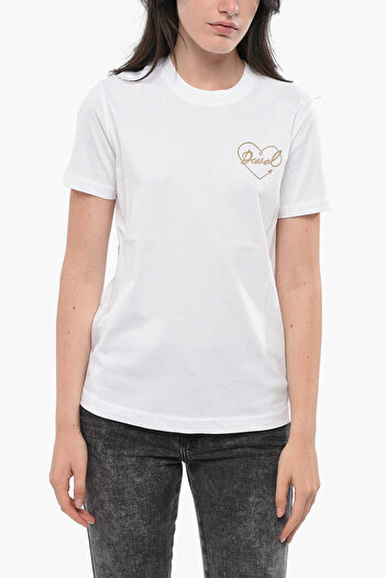 Diesel Tricou din bumbac cu guler rotund și logo cu imprimeu
