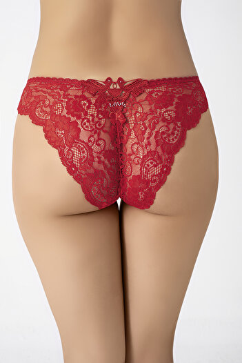 Ay&Min Women's Red Lace Stone Slip Panties