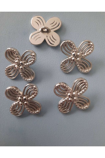 İMREN AKSESUAR Flower Silver Plated Metal Button 2.5 cm 1 Pack 5 Pieces