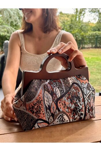 JOPHIEL Penalope Collection - Chain, Wooden Handle Fabric Bag, Clutch, Handbag, Purse